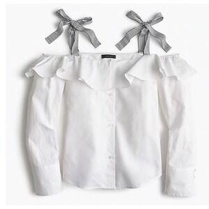 J. Crew Cold Shoulder Poplin Top White Black Striped Ties Button Up Medium NEW